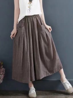 Retro Chinese Style Loose Cotton Linen Wide Leg Pants Women's Summer Double Layer Thin Casual Trousers Comfortable Loose Fit