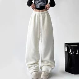 2025 New Polar Fleece Wide Leg Trousers for Women Oversize Style Loose Winter Thick Warm Sweatpants Y2K Vintage Thermal Pants