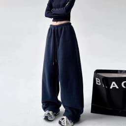 2025 New Polar Fleece Wide Leg Trousers for Women Oversize Style Loose Winter Thick Warm Sweatpants Y2K Vintage Thermal Pants