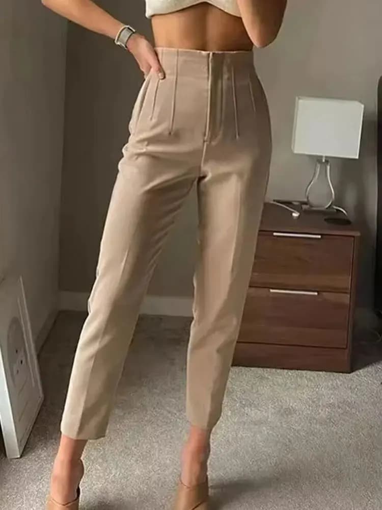 HH Women Vintage Solid Pencil Pants High Waist Pant For Women Casual Streetwear Woman Trousers Office Wear Basic Pant Mujer