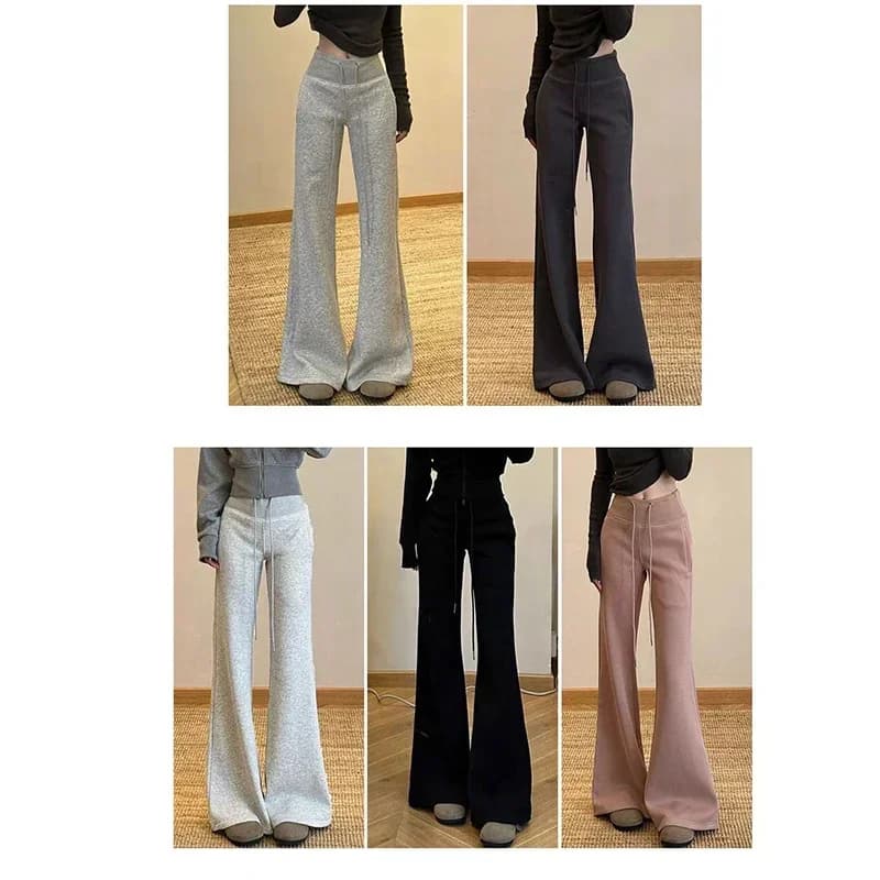 Lady High Waist Solid Thin Flared Pants Classic Fashion Girls Straight Leg Sweatpants Women Korean Comfortable Trousers