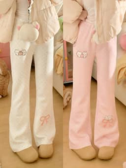 Autumn Design Slim Elastic Waist Bell-bottoms Kawaii Sweet Polka Dot Thin Embroidery Trousers Women Lovely Pretty Casual Pants