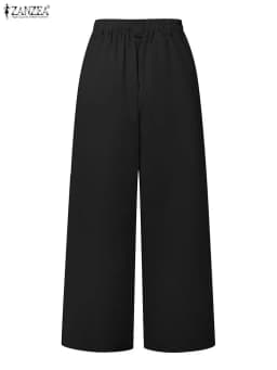 2025 ZANZEA Fashion Women Trousers Autumn High Waist Office Work Pant Elegant Wide Leg Pantalon Solid Pleated Palazzo Streetwear