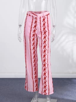 Casual Print Embroidery Pants Women High Waist Straight Hollow Out Trousers Female 2026 Spring Summer New Chic Cotton Streetwear