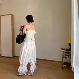 Summer Women Aesthetic Cropped Pants Chic Loose Wide Leg Rise Lace Lantern Trousers Casual Streetwear