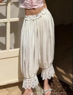 Summer Women Aesthetic Cropped Pants Chic Loose Wide Leg Rise Lace Lantern Trousers Casual Streetwear