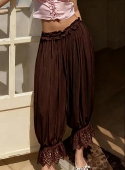 Summer Women Aesthetic Cropped Pants Chic Loose Wide Leg Rise Lace Lantern Trousers Casual Streetwear