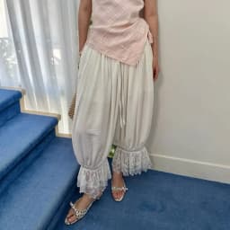 Summer Women Aesthetic Cropped Pants Chic Loose Wide Leg Rise Lace Lantern Trousers Casual Streetwear