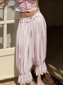 Summer Women Aesthetic Cropped Pants Chic Loose Wide Leg Rise Lace Lantern Trousers Casual Streetwear