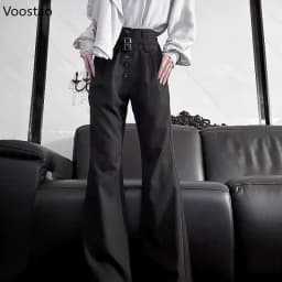 Victorian Gothic Knight Flared Pants Spring Women's Vintage Black Slim High Waist Trousers Harajuku Unisex Casual Prince Pants