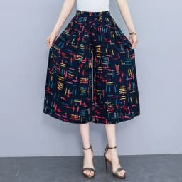 Hot New Summer Wide Leg Pants Women Ethnic Style Elastic High Waist Print Pants Female Casual Summer Calf-Length Pants Skirts