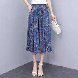 Hot New Summer Wide Leg Pants Women Ethnic Style Elastic High Waist Print Pants Female Casual Summer Calf-Length Pants Skirts