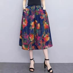 Hot New Summer Wide Leg Pants Women Ethnic Style Elastic High Waist Print Pants Female Casual Summer Calf-Length Pants Skirts