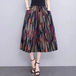 Hot New Summer Wide Leg Pants Women Ethnic Style Elastic High Waist Print Pants Female Casual Summer Calf-Length Pants Skirts