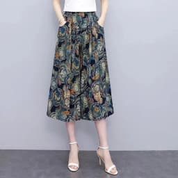 Hot New Summer Wide Leg Pants Women Ethnic Style Elastic High Waist Print Pants Female Casual Summer Calf-Length Pants Skirts