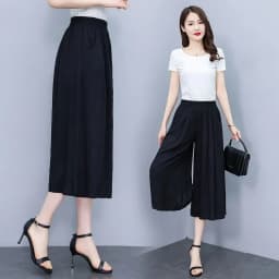 Hot New Summer Wide Leg Pants Women Ethnic Style Elastic High Waist Print Pants Female Casual Summer Calf-Length Pants Skirts