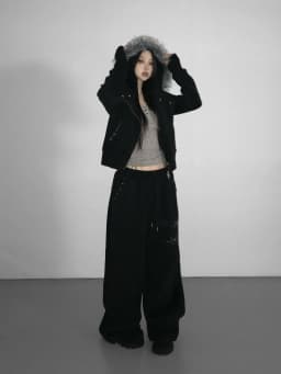 American Hip-Hop Retro Rivets Loose Wide-Leg Pants Women Black Gothic Casual Sweatpants Korean Jogging High-Waist Streetwear