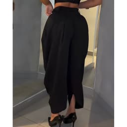 New High Waisted Loose Pleated Casual Pants Women Irregular Hem Comfortable Streetwear Fashion Solid Color Trousers