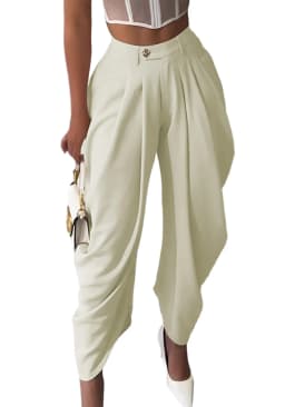 New High Waisted Loose Pleated Casual Pants Women Irregular Hem Comfortable Streetwear Fashion Solid Color Trousers