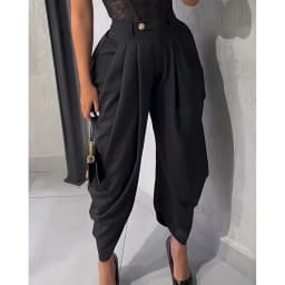 New High Waisted Loose Pleated Casual Pants Women Irregular Hem Comfortable Streetwear Fashion Solid Color Trousers