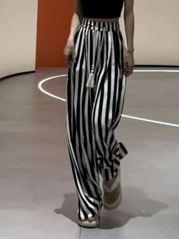 Korean Casual Striped Wide Leg Pants Women High Waist Elegant Straight Trousers Vintage Lace Up Female Spring Loose Pants