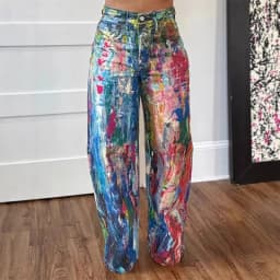Denim Pant Women Jeans Wide Leg Long Pants Print High Waist Straight Trousers Y2k Streetwear Gothic Elegant Splice Work Casual