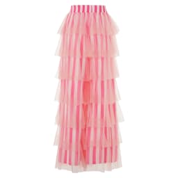 Y2K Vintage Women's Long Tiered Ruffled Tulle Pants High Waist Stripe Print Layered Mesh Wide Leg Palazzo Pants for Club Party