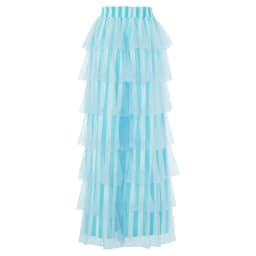Y2K Vintage Women's Long Tiered Ruffled Tulle Pants High Waist Stripe Print Layered Mesh Wide Leg Palazzo Pants for Club Party