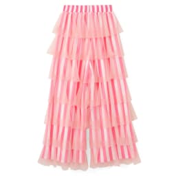 Y2K Vintage Women's Long Tiered Ruffled Tulle Pants High Waist Stripe Print Layered Mesh Wide Leg Palazzo Pants for Club Party