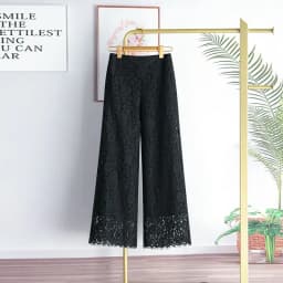 Lace Wide Leg Pants for Women 2025 New Bottoms Loose Straight Trousers High Waist Solid Color Temperament Summer Pantalon Femme