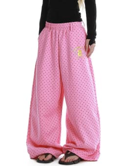 Cute Dot Letter Wide Leg Pant Women Sweet Preppy Style Loose Pink Trousers Female Casual Vintage High Waist Spring Summer Pants