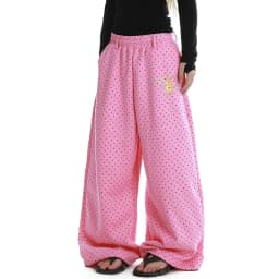 Cute Dot Letter Wide Leg Pant Women Sweet Preppy Style Loose Pink Trousers Female Casual Vintage High Waist Spring Summer Pants