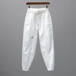 White Pants for Women with Elastic Waistband Loose and Casual Joggers Ankle-Length Leggings with Slimming Effect Harem Pants