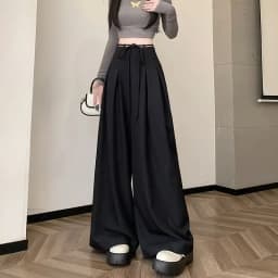 Gray Baggy Wide Leg Suit Pant Women's Pants Cotton Outfits All Medium Y2k Streetwear Slacks Vintage Classic Xxl Female Trousers