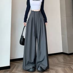 Gray Baggy Wide Leg Suit Pant Women's Pants Cotton Outfits All Medium Y2k Streetwear Slacks Vintage Classic Xxl Female Trousers