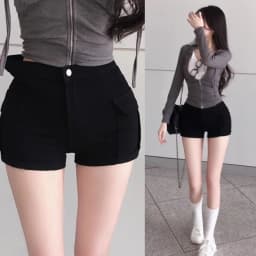 Sexy High Waist Slim Fit Short Pants Double Pockets Elastic Waistband Casual Workwear Hot Pants Milk White Straight Leg Trousers