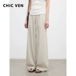 CHIC VEN New Women Pants Solid Loose Casual Wide Leg Pant Elastic Waist Female Thin Trousers Pleated Spring Summer 2026