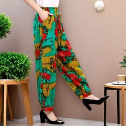 Loose Cotton Silk Wide Leg Lantern Pants for Middle-Aged And Elderly Women Casual Ethnic Style Square Dance Trousers 2025 New