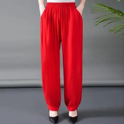 Loose Cotton Silk Wide Leg Lantern Pants for Middle-Aged And Elderly Women Casual Ethnic Style Square Dance Trousers 2025 New