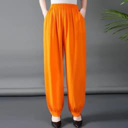 Loose Cotton Silk Wide Leg Lantern Pants for Middle-Aged And Elderly Women Casual Ethnic Style Square Dance Trousers 2025 New