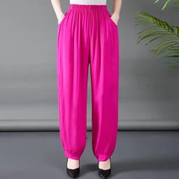 Loose Cotton Silk Wide Leg Lantern Pants for Middle-Aged And Elderly Women Casual Ethnic Style Square Dance Trousers 2025 New