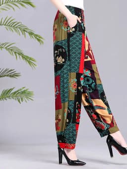 Loose Cotton Silk Wide Leg Lantern Pants for Middle-Aged And Elderly Women Casual Ethnic Style Square Dance Trousers 2025 New