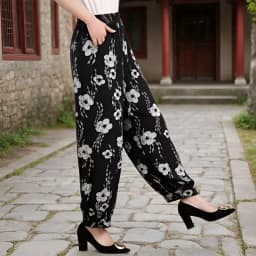 Loose Cotton Silk Wide Leg Lantern Pants for Middle-Aged And Elderly Women Casual Ethnic Style Square Dance Trousers 2025 New
