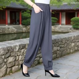 Loose Cotton Silk Wide Leg Lantern Pants for Middle-Aged And Elderly Women Casual Ethnic Style Square Dance Trousers 2025 New