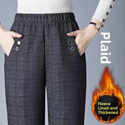 Women's Fleece Lined Loose Straight Leg Elastic Waist Casual Pants Thickened Autumn Winter New Style Cotton Sheepskin Velvet
