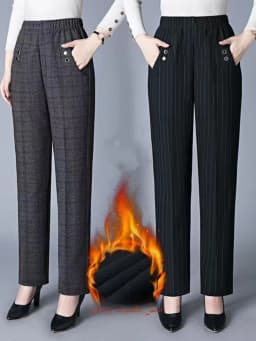 Women's Fleece Lined Loose Straight Leg Elastic Waist Casual Pants Thickened Autumn Winter New Style Cotton Sheepskin Velvet