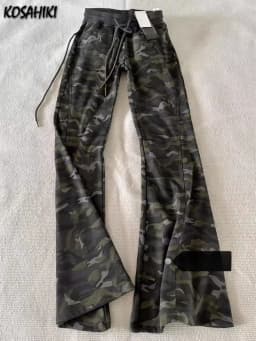 Y2k Aesthetic Grunge Camouflage Print Womans Pantalones Harajuku Drawstring Flare Pants Vintage Streetwear High Waist Trousers
