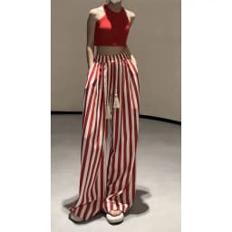 Xgoth New Fashion High end Striped Wide Leg Pants for Women Summer High Waist Slimming Straight Leg Pants Loose Casual Trousers