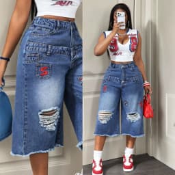 Women Denim Calf Length Pant Jeans Vintage Wide Leg Pants Hole High Waist Straight Trousers Y2k Streetwear Elegant Work Casual