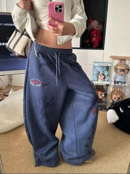 Y2K American Printed Women Wide Leg Pants Winter Thick Loose Drawstring Sweatpants High Waist Streetwear Straight Trousers Mujer